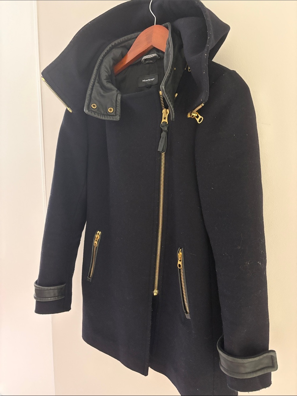 Mackage Women's Navy Pea Coat with Gold Hardware - Picture 2 of 5